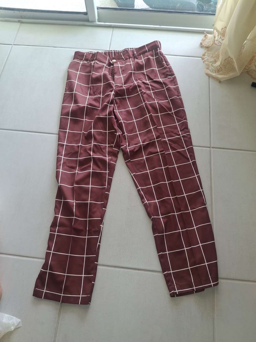 NFINITY Maroon Windowpane Chinos